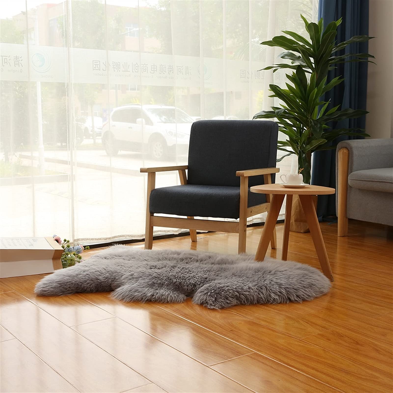 Altlue Real Genuine Sheepskin Rug Natural Throw Full Fluffy Fur Authentic Seat Covers For Chairs Pads Cushion Grey (70X100cm)