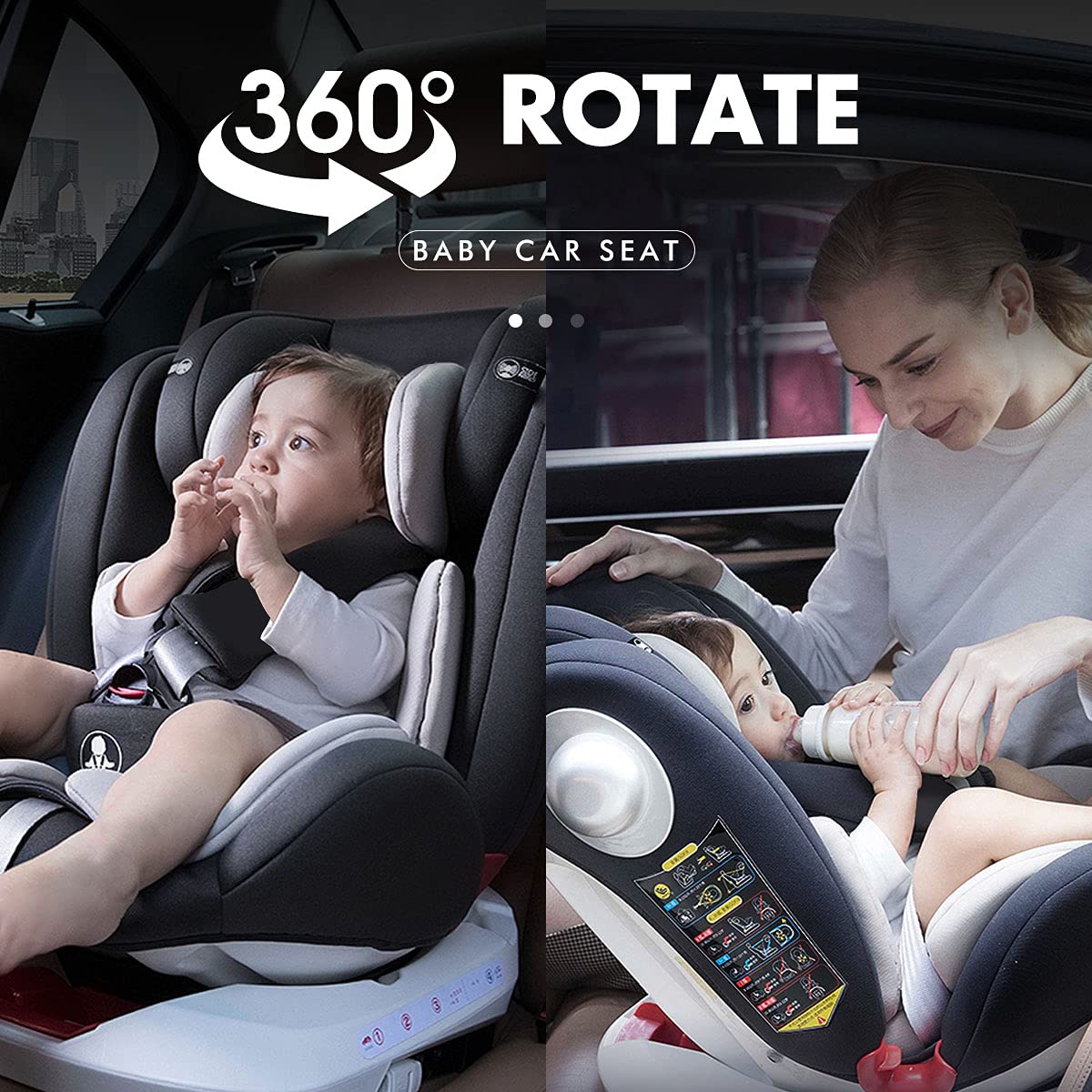 LETTAS 360 Rotation Baby Car Seat with Isofix Group 0+1/2/3 (0-36 kg, 0-12 Years) Maximum Recline 165° for Rear Facing, SIPS