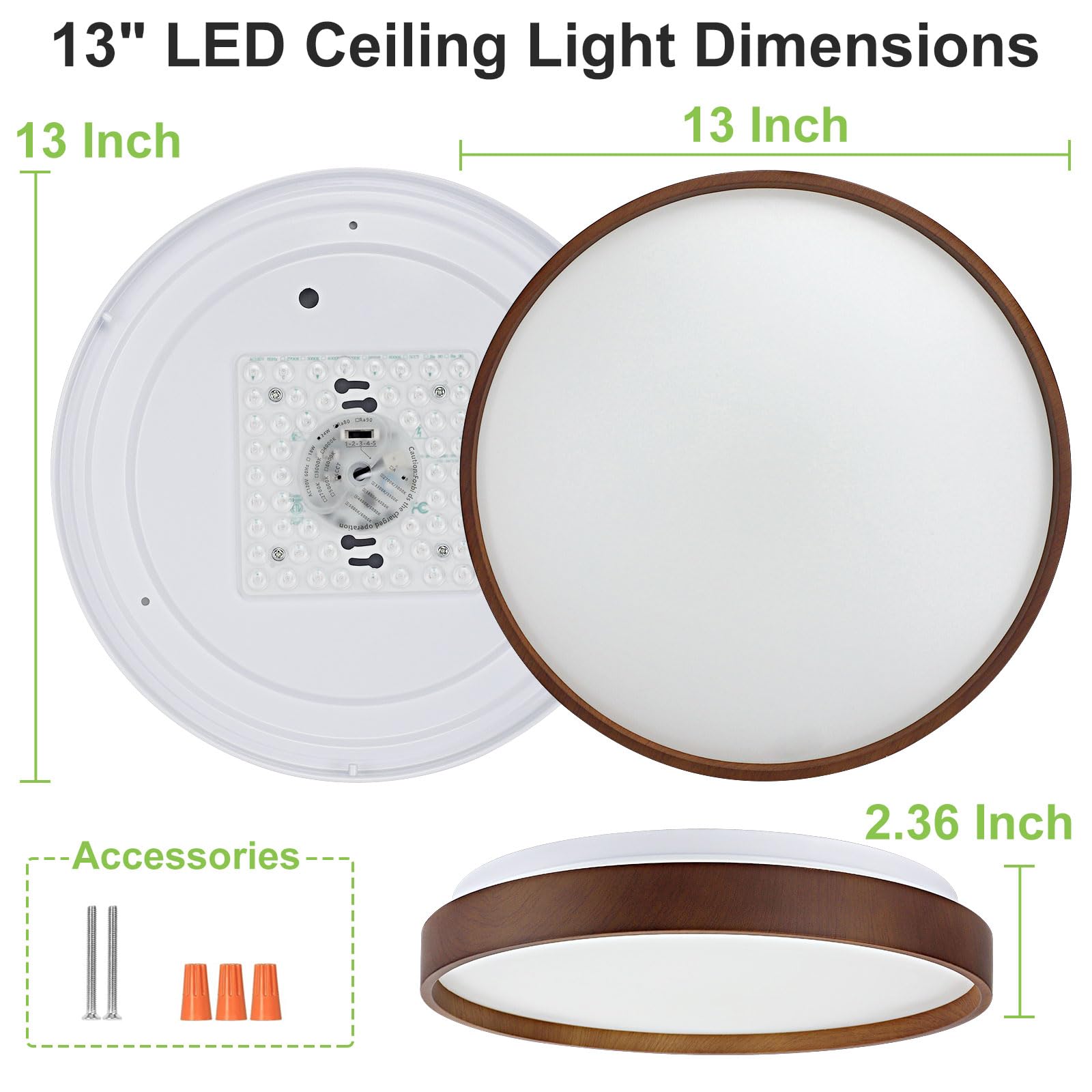 DINGLILIGHTING 13 Inch Wood Grain LED Ceiling Light Fixture, 24W Modern Flush Mount Ceiling Lights, Low Profile Circle Ceiling Lamp for Hallway