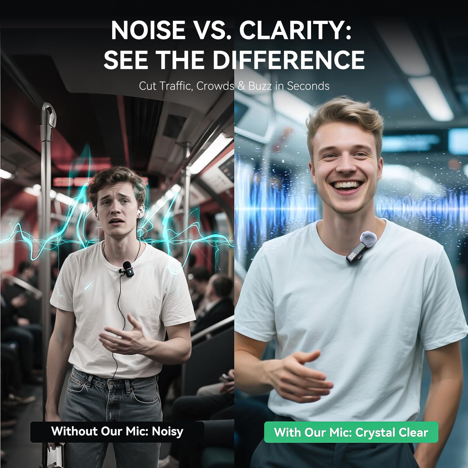 Wireless Lavalier Microphone with LED Display, Lavalier Microphones Clip on Mic With Noise Reduction, for Video Recording, Tiktok, Youtube, Vlog Podcast Content Creator, for Android and iPhone,（Black）