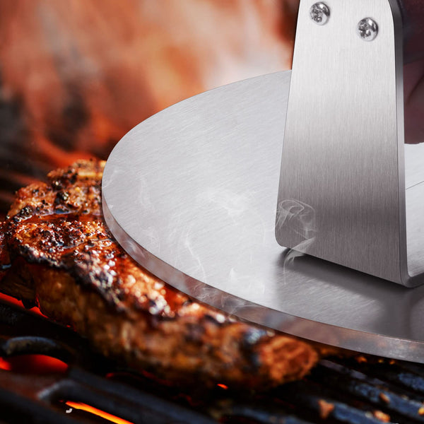 HULISEN 8.5-Inch Burger Press, 2.5 lbs Heavy Duty Bacon & Grill Press, Stainless Steel Smashed Burger Press, Round Smasher with Wood Handle, BBQ Griddle Accessories for Hamburger, Steak, Meat…