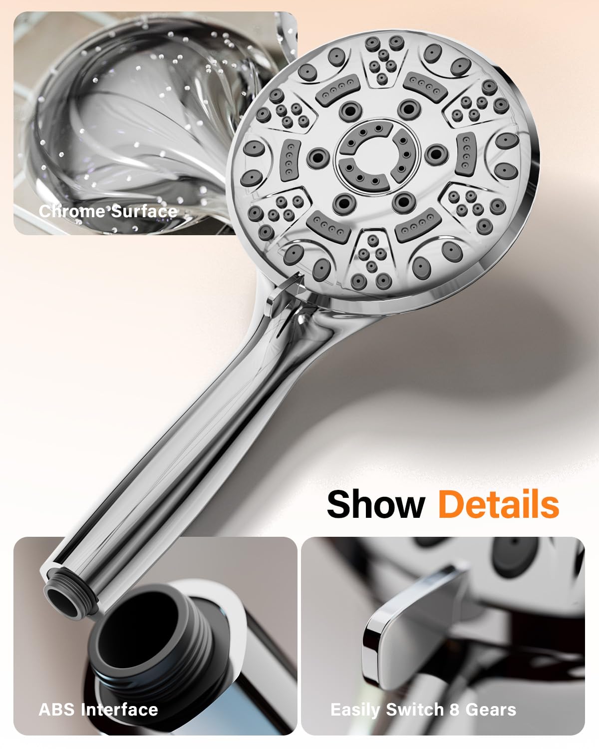 Cobbe High Pressure Shower Head with 8 Spray Modes, Powerful Water Saving Shower Head Set, Large Universal Flow Rain Showerhead for Low Water Pressure - Black