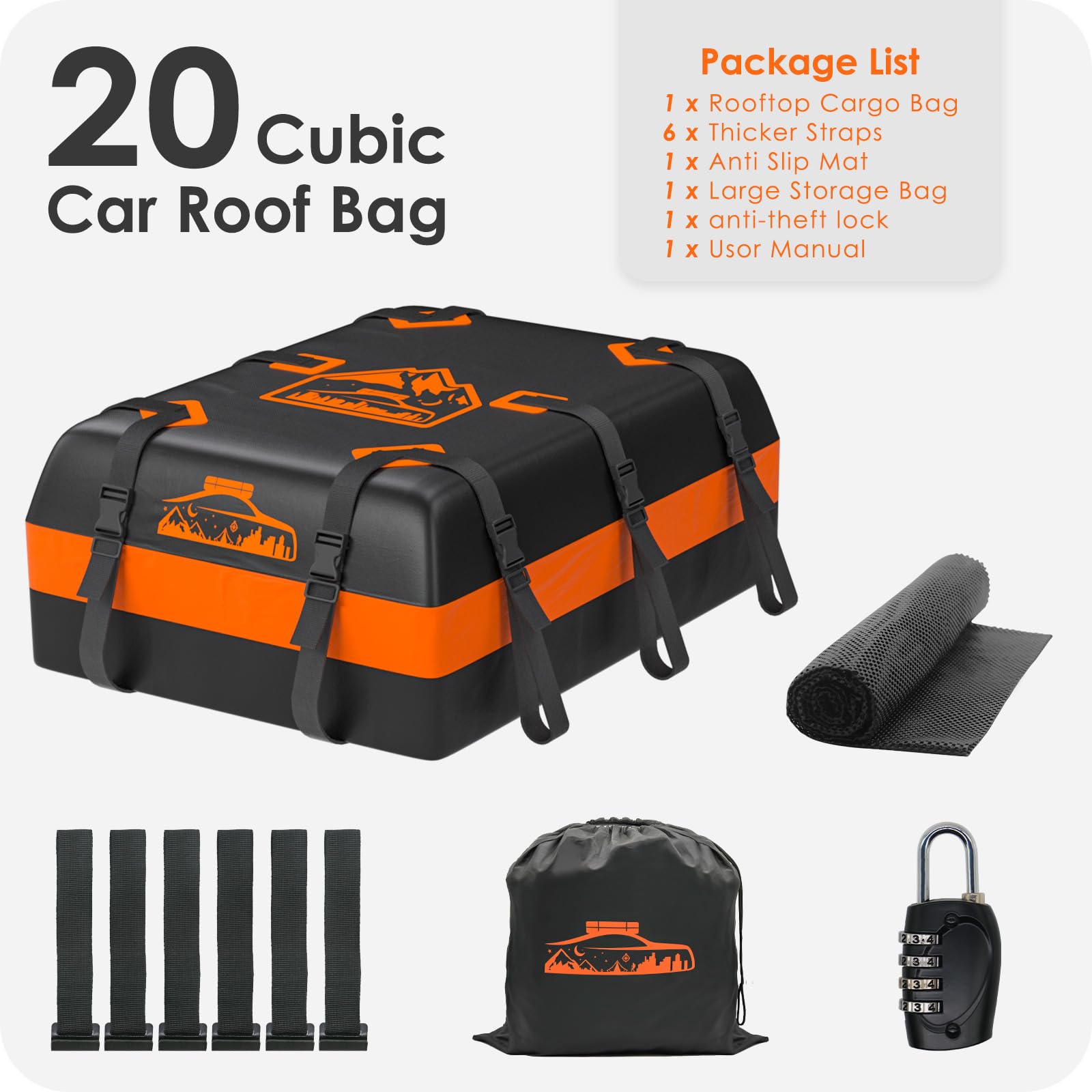 BOYUJK Car Roof Bag - 20 Cubic/566L, Waterproof, No Rack Needed, Anti-Slip Mat & 6 Heavy-Duty Straps, Folding Soft Roof Box (Blue, 566L)