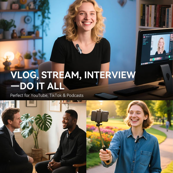 Wireless Lavalier Microphone with LED Display, Lavalier Microphones Clip on Mic With Noise Reduction, for Video Recording, Tiktok, Youtube, Vlog Podcast Content Creator, for Android and iPhone,（Black）