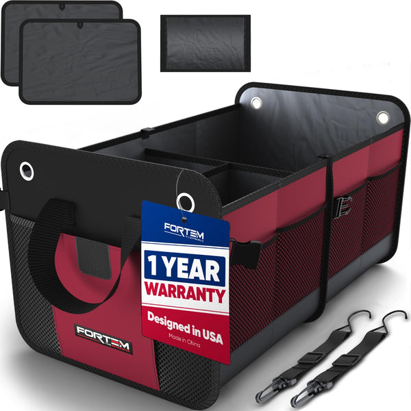 FORTEM Car Boot Organiser, SUV Boot Tidy, Trunk Storage, Collapsible Multi Compartment Car Organiser, Non Slip Bottom, Adjustable Securing Straps, Foldable Cover (65L)