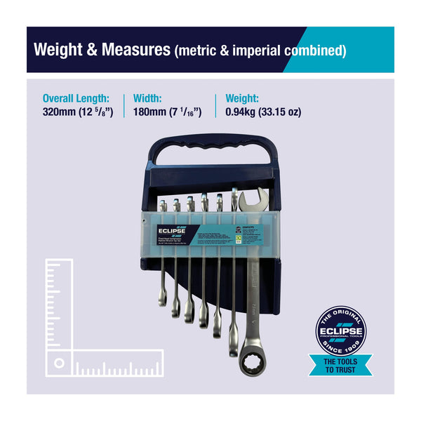 Eclipse Professional Tools ERWFIX7PS 7 Piece Fixed Head Combination Ratchet Wrench Set