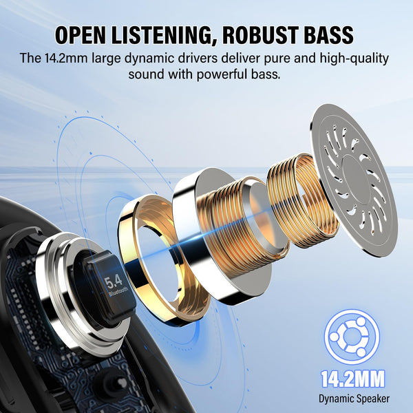 STECEi Open Ear Headphones, Bluetooth 5.4 Wireless Earbuds with Adjustable Ear Hooks, Powerful Sound, Air Conduction Earbuds with Mic, 36H playtime, Ultra-Comfort, IPX7 Waterproof Sports Earphones