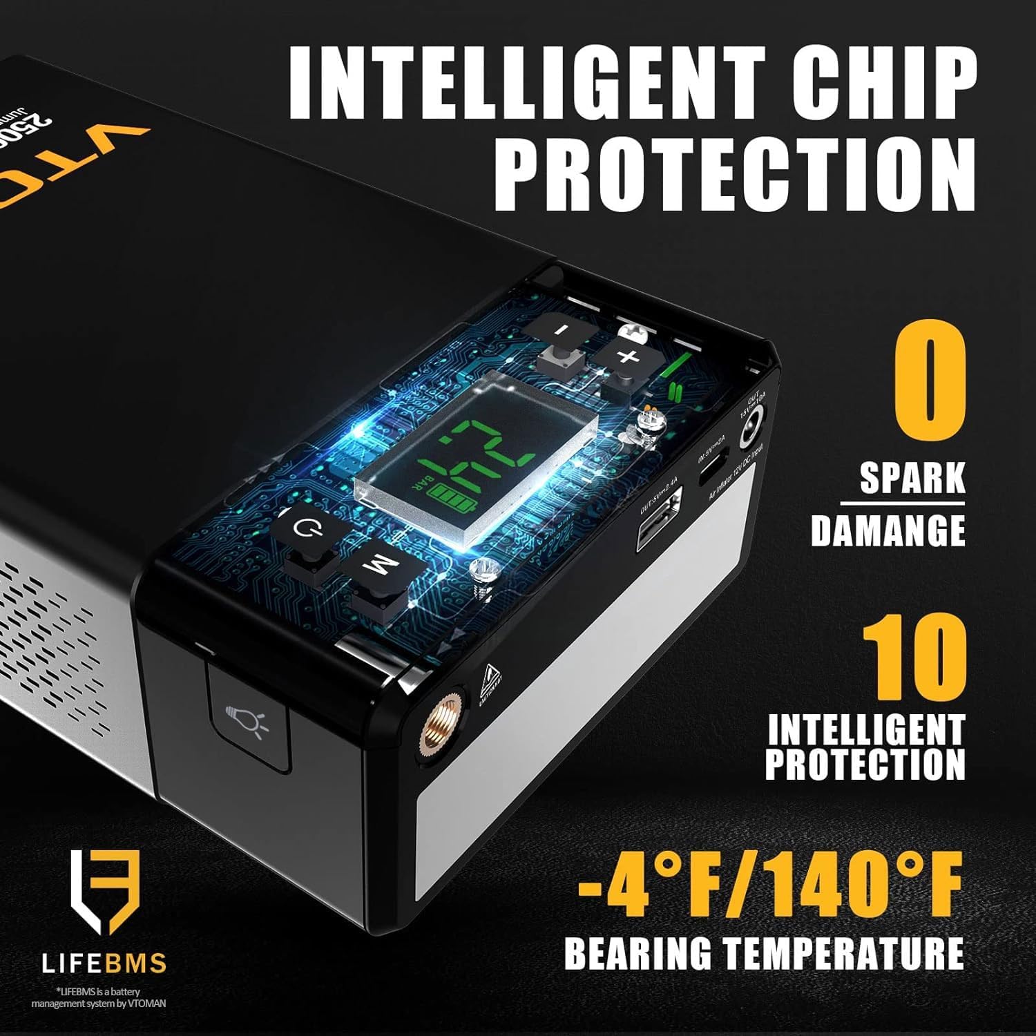 VTOMAN X1 Jump Starter Power pack with Air Compressor 2500A, Portable Car Battery Booster Jump Starter (Up to 8.5L Gas/6.0L Diesel Engines) Jump Pack with 150PSI Digital Tire Inflator