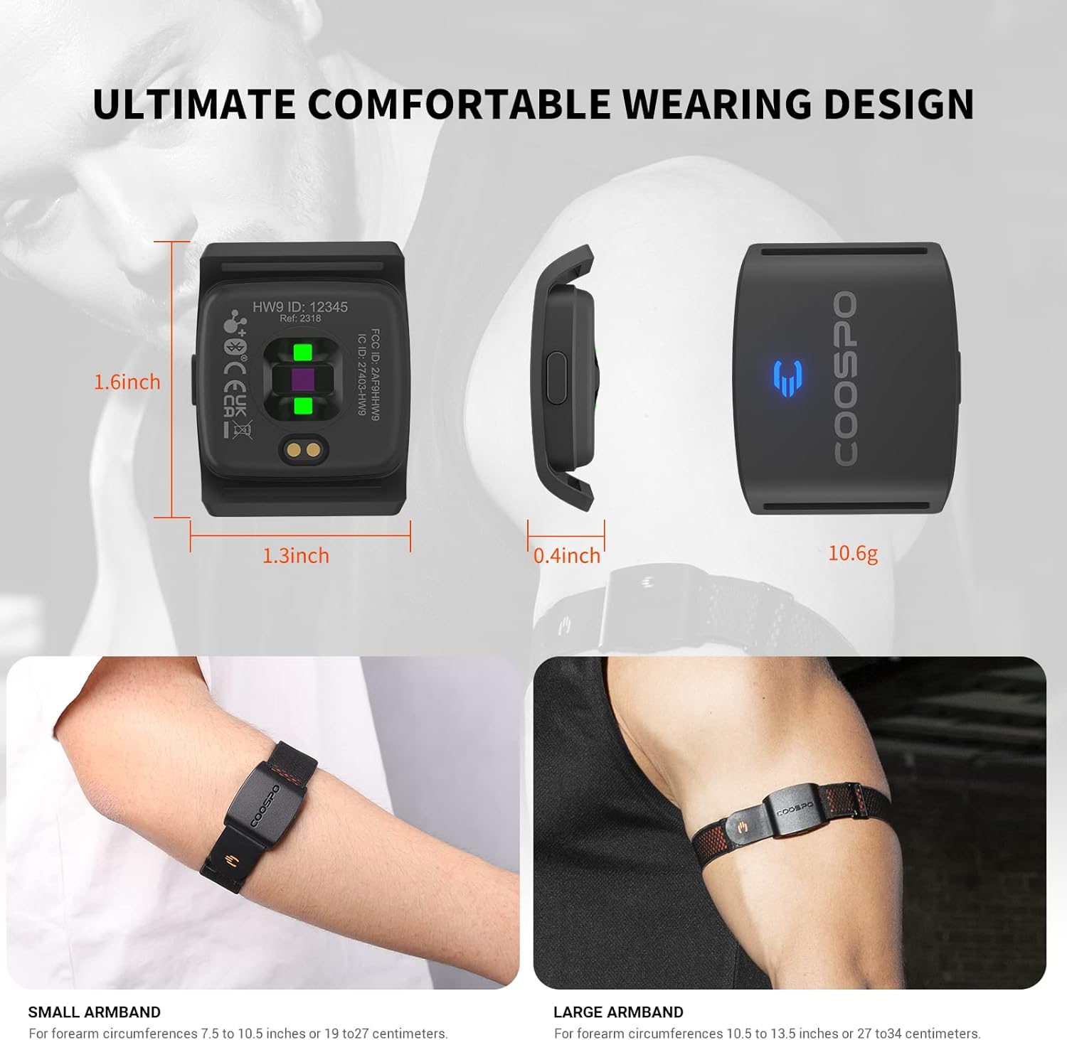 COOSPO HW9 Heart Rate Monitor Armband,ANT+ and Dual Bluetooth5.0 HRM,Optical Heart Rate Monitor with HR Zone,IP67 Waterproof HR Sensor Compatible with Peloton Strava Zwift DDP Yoga