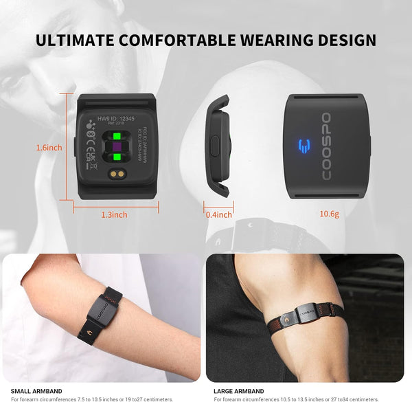 COOSPO HW9 Heart Rate Monitor Armband,ANT+ and Dual Bluetooth5.0 HRM,Optical Heart Rate Monitor with HR Zone,IP67 Waterproof HR Sensor Compatible with Peloton Strava Zwift DDP Yoga