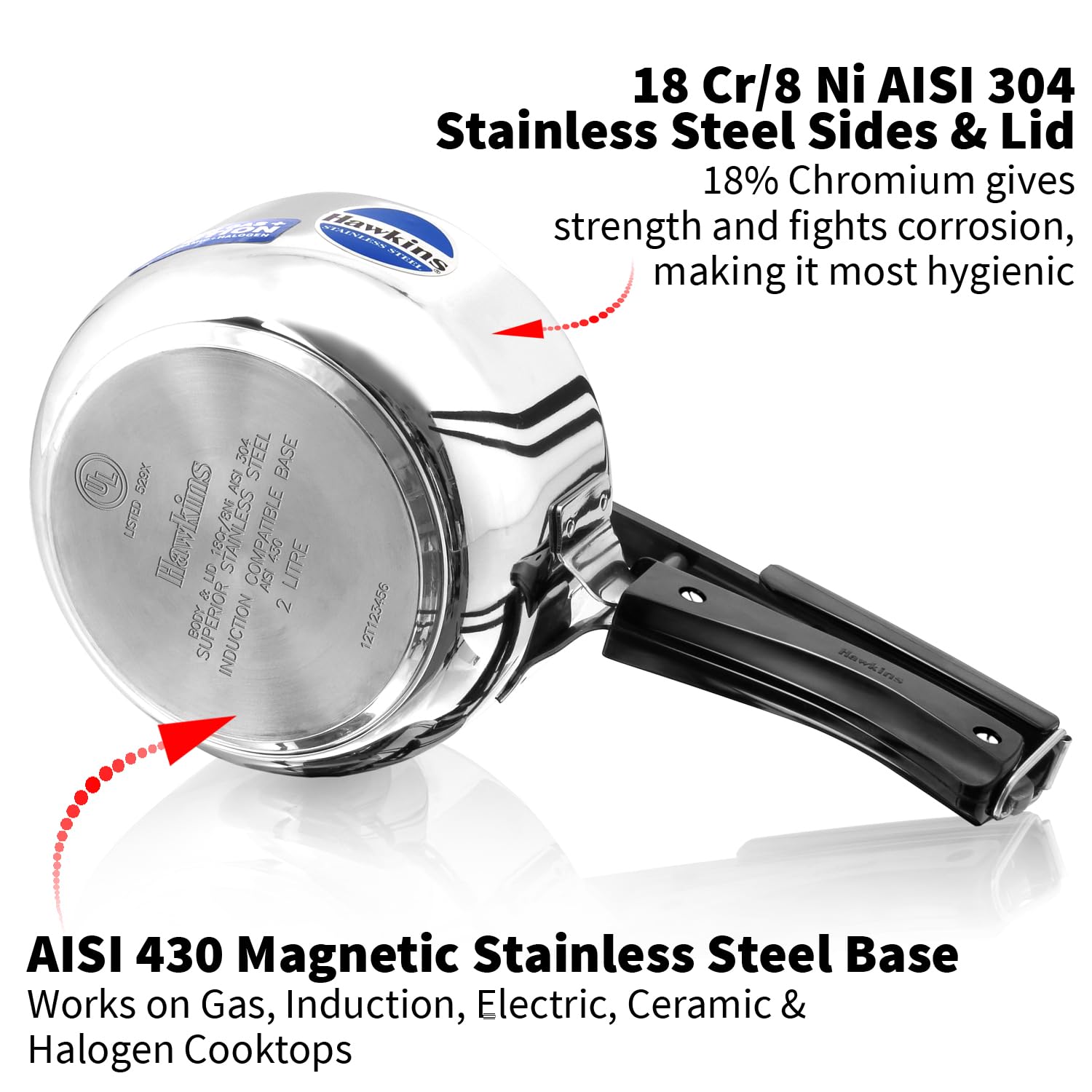 Hawkins Stainless Steel Induction Compatible Pressure Cooker, 2 Litre, Silver (HSS20)