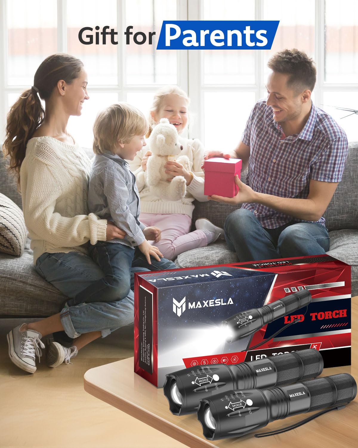 Maxesla LED Torch Battery Powered,Zoomable Torches Led Super Bright,Gifts for Men Dad Kids,Powerful Torches Water,Resistant 5 Modes Small Tactical Torch for Camping Xmas