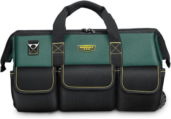 WINHUNT 22'' Rolling Tool Bag with Wheels, Adjustable Telescopic Handle Tool Bag Trolley Wide Mouth Storage Organizer, Green
