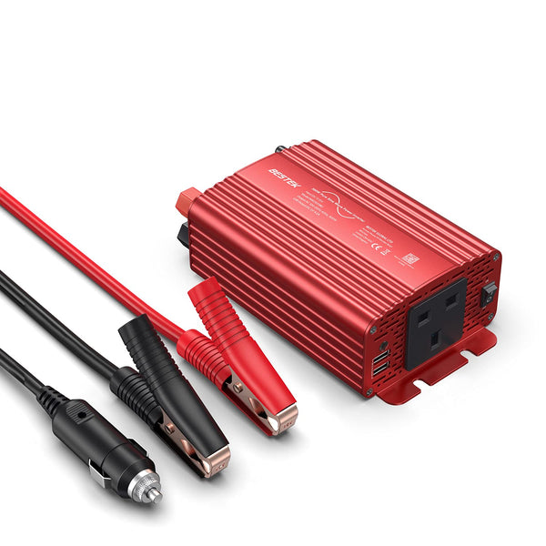 BESTEK 300W Pure Sine Wave Power Inverter 12V to 240V 230V with 4.8A Dual Smart USB Ports Car Adapter Charge Your Laptop iPad iPhone Tablet Consoles & More