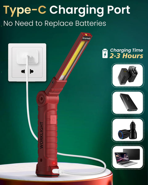 Coquimbo Work Light Christmas Stocking Fillers Gifts for Men Him, LED Torch Rechargeable Inspection Lamp Mechanic Emergency BBQ Light 360° Rotate with Magnetic Base and Hook (2 Pack, Black)