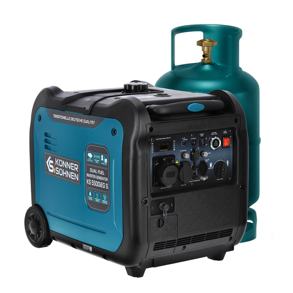 Könner & Söhnen KS 3100iG S portable LPG/petrol inverter generator 3100 W,UK Plug Socket 1x13 A (230 V), 2 USB ports,copper winding,silent inverter generator,dual fuel generator
