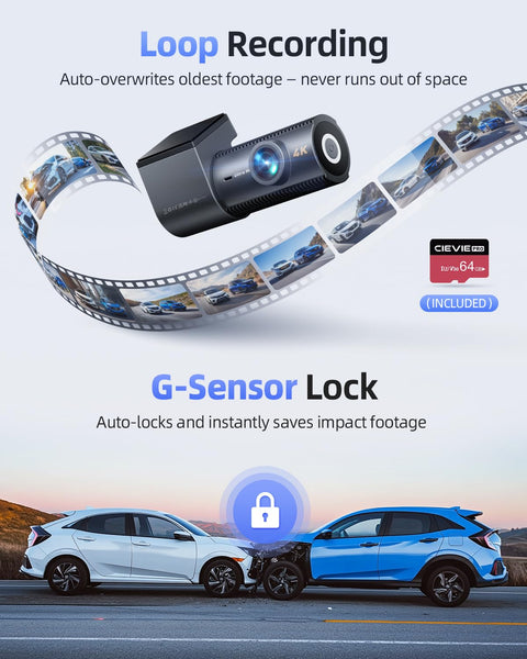 Dash Cam Front and Rear, 4K Dashcam with 64GB SD Card, 1.5'' IPS Display Dual Car Camera with 5GHz Wi-Fi, 24/7 Parking Mode, G-Sensor, Night Vision, 170° Wide Angle, Loop Recording, App Control