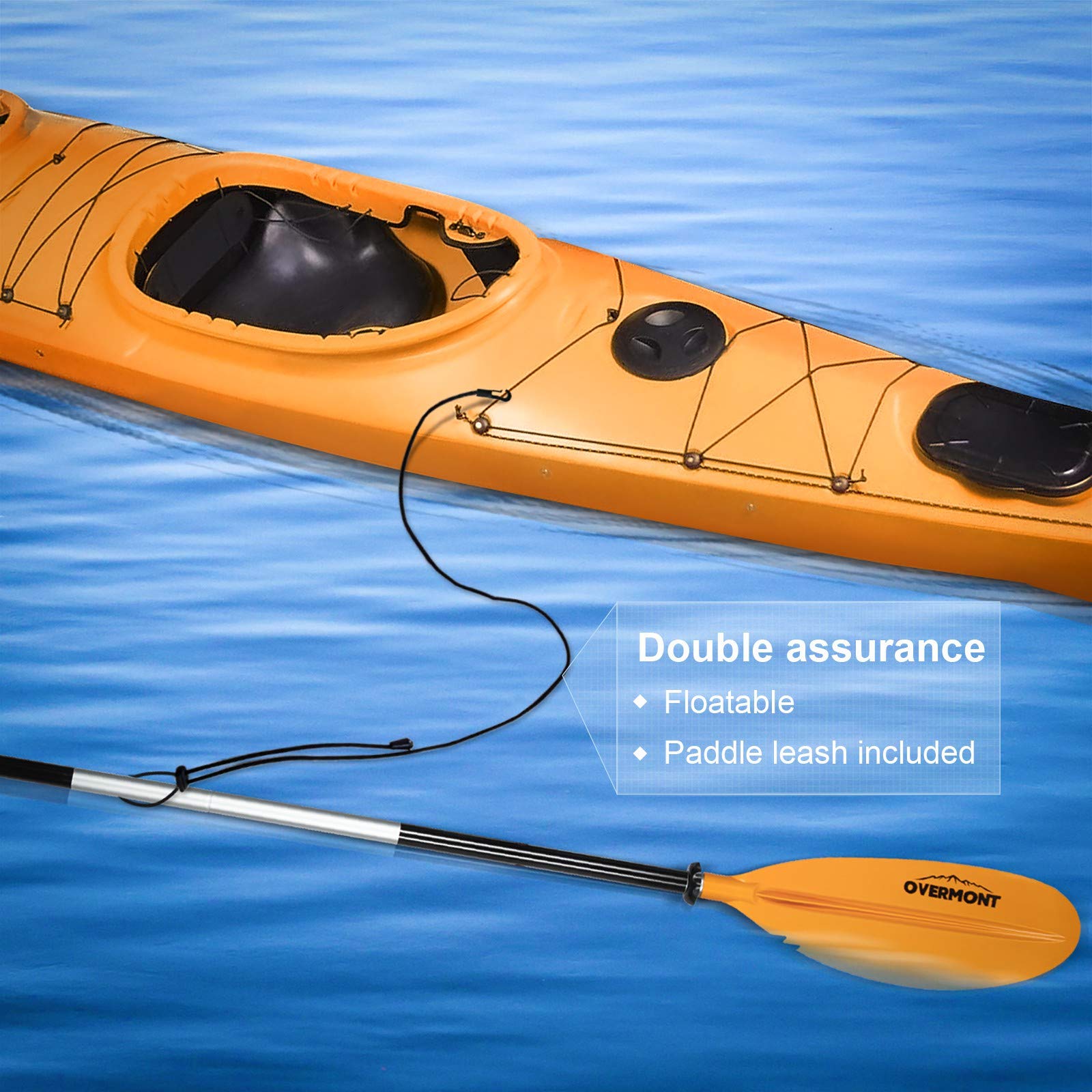 OVERMONT Aluminum Kayak Paddle 230cm/90.5in with Paddle Leash Lightweight Adjustable Portable Detachable Paddles Oars for Inflatable Boat Kayak