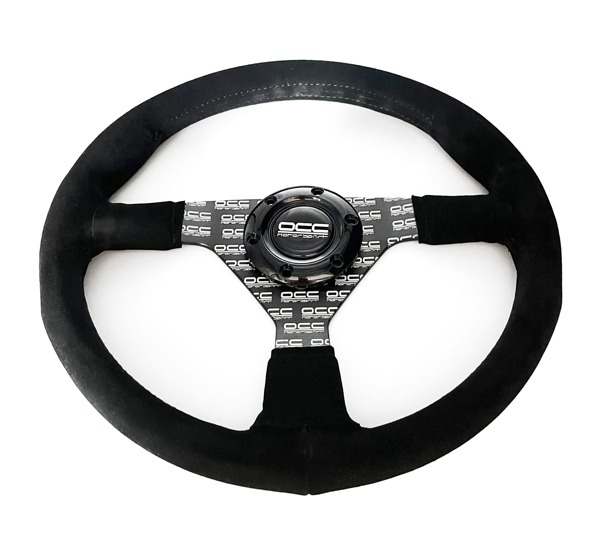 OCC MOTORSPORT OFFSET STEERING WHEEL CLASSIC MODEL PERFORATED LEATHER WITH BLACK ARMS - 90 MM FULL DISH WHEEL - 350MM (14 INCH)