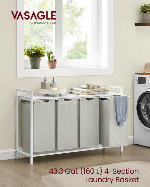 VASAGLE Laundry Basket, Laundry Hamper, Pull-Out and Removable Liner Bag, Shelf, Metal Frame, 65 L, 50 x 33 x 72 cm, Ink Black and Rustic Brown BLH101B01