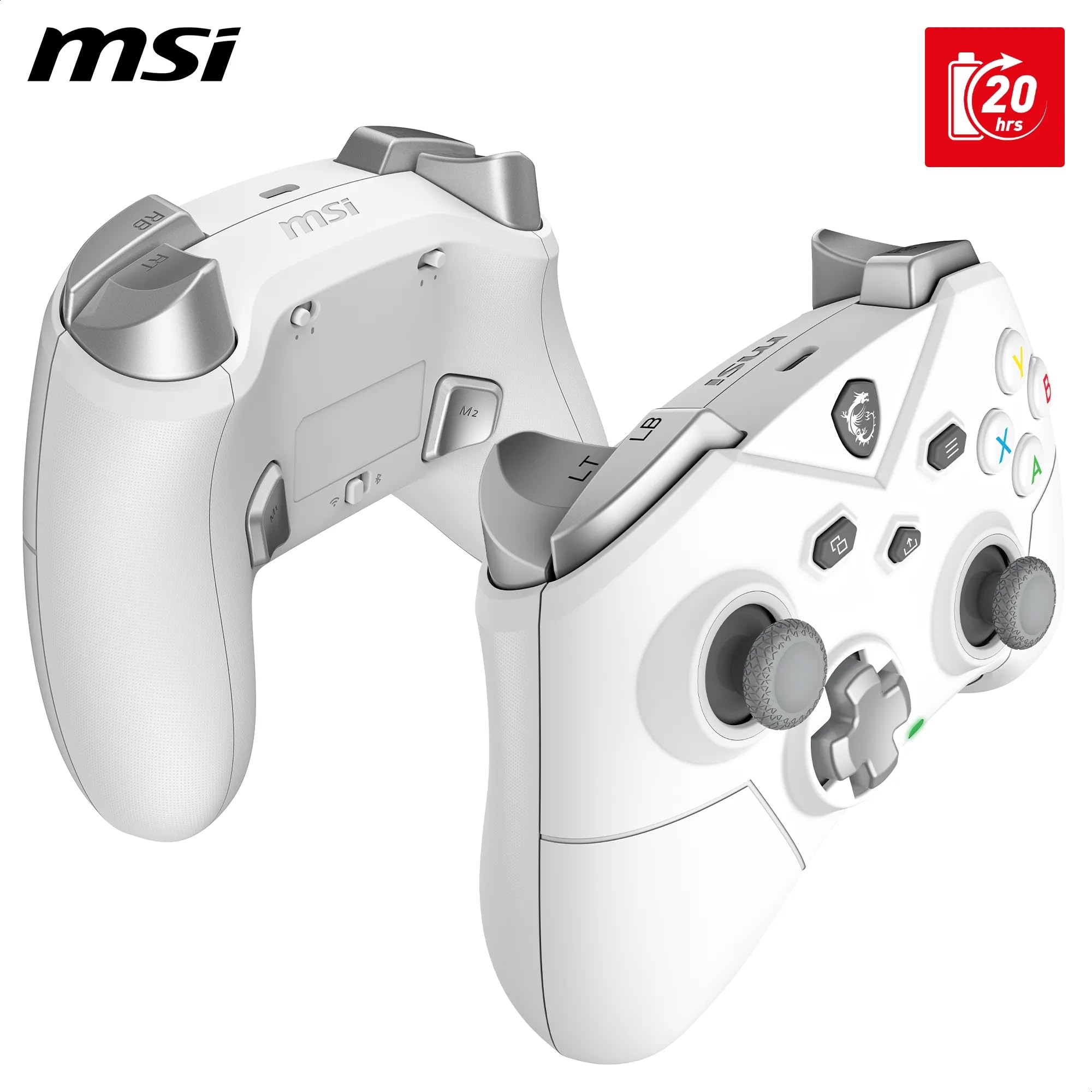 MSI FORCE GC20 V2 WHITE Wired PC Gamepad Controller - Interchangeable D-Pad Covers, Dual Vibration Motors, USB 2.0 - Wired