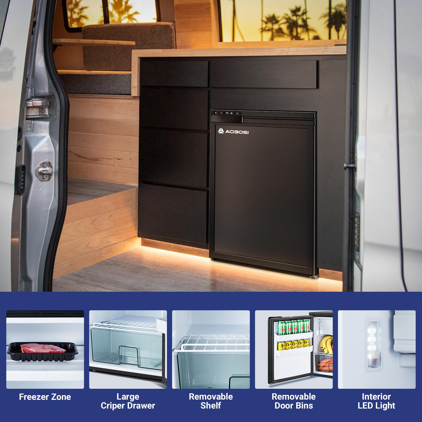 AAOBOSI 83L Campervan Fridge, Camping Refrigerator with APP Control, 12V Fridge Freezer for Campervan, Car, Truck, Boat, Motorhome, Travel