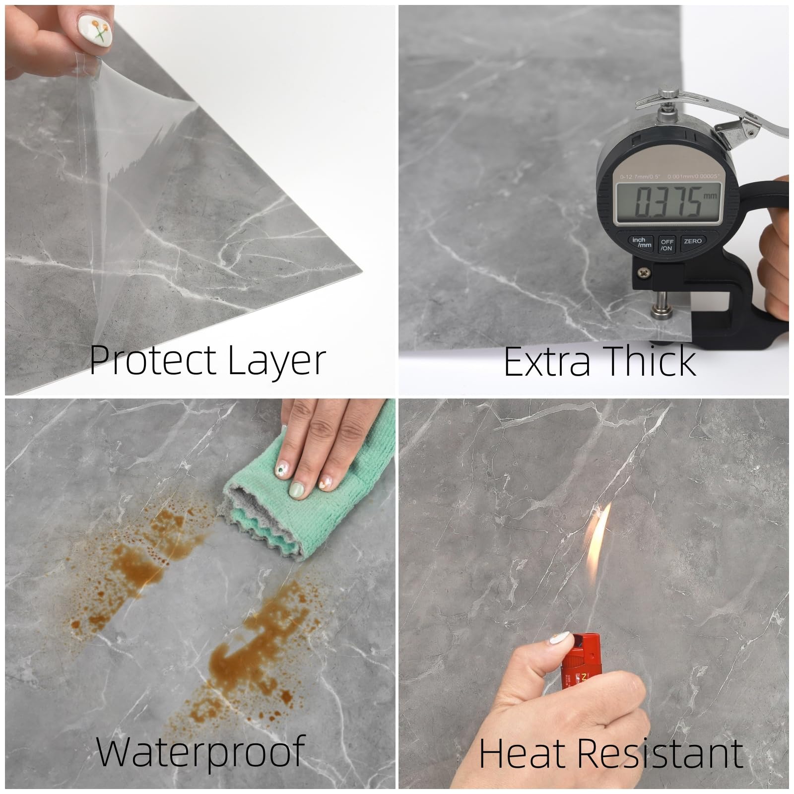 Fantasnight Marble Stick on Tiles 30 x 30cm 50Pcs, Grey Tile Stickers Self Adhesive Wall Tiles, PET Peel and Stick Wall Glossy Stickers for Kitchen