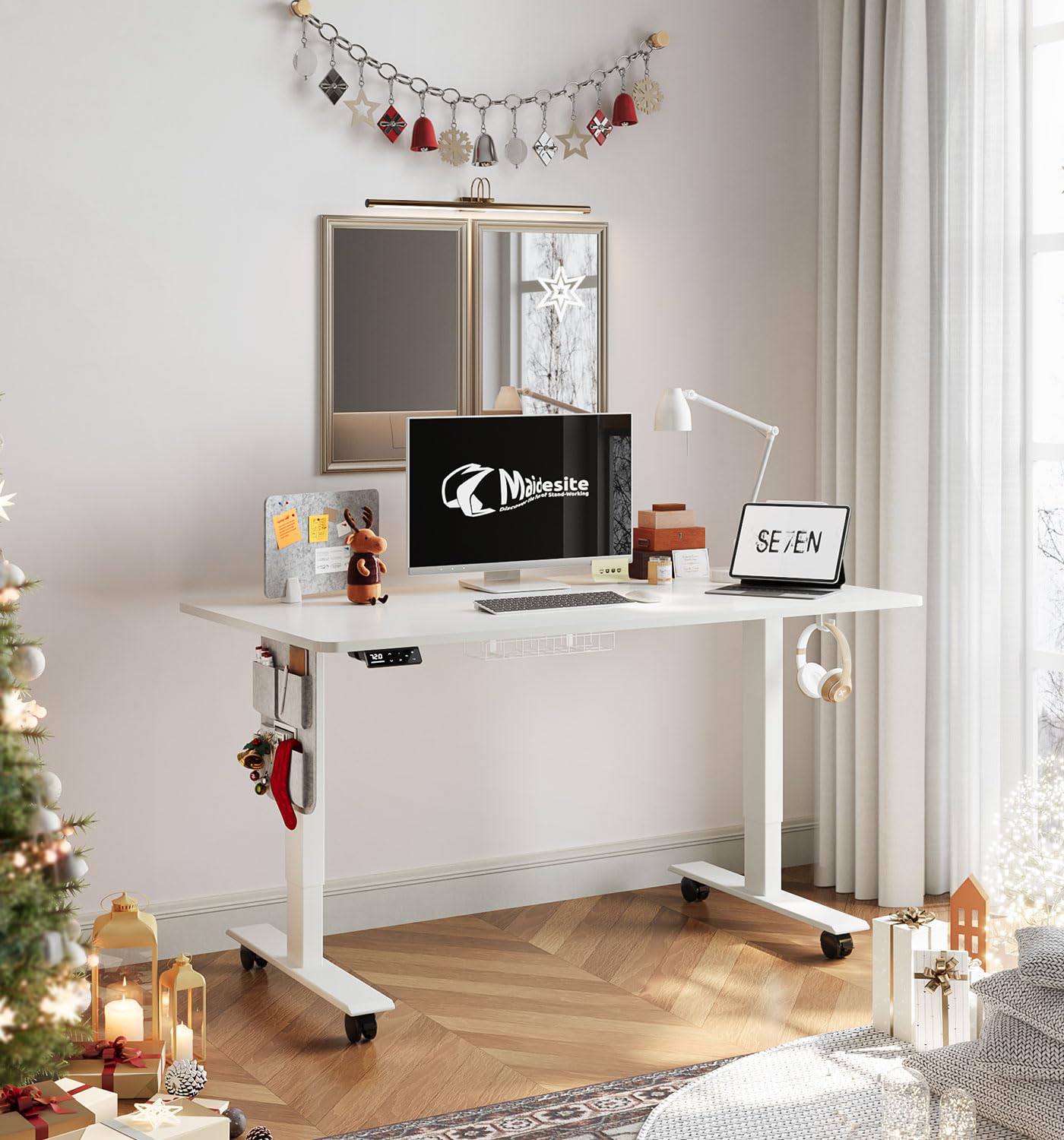 MAIDeSITe Height Adjustable Standing Desk Electric Standing Desk Sit Stand Desk Stand Up Desk with Cable Tray 120 * 60cm Desktop for Home Office