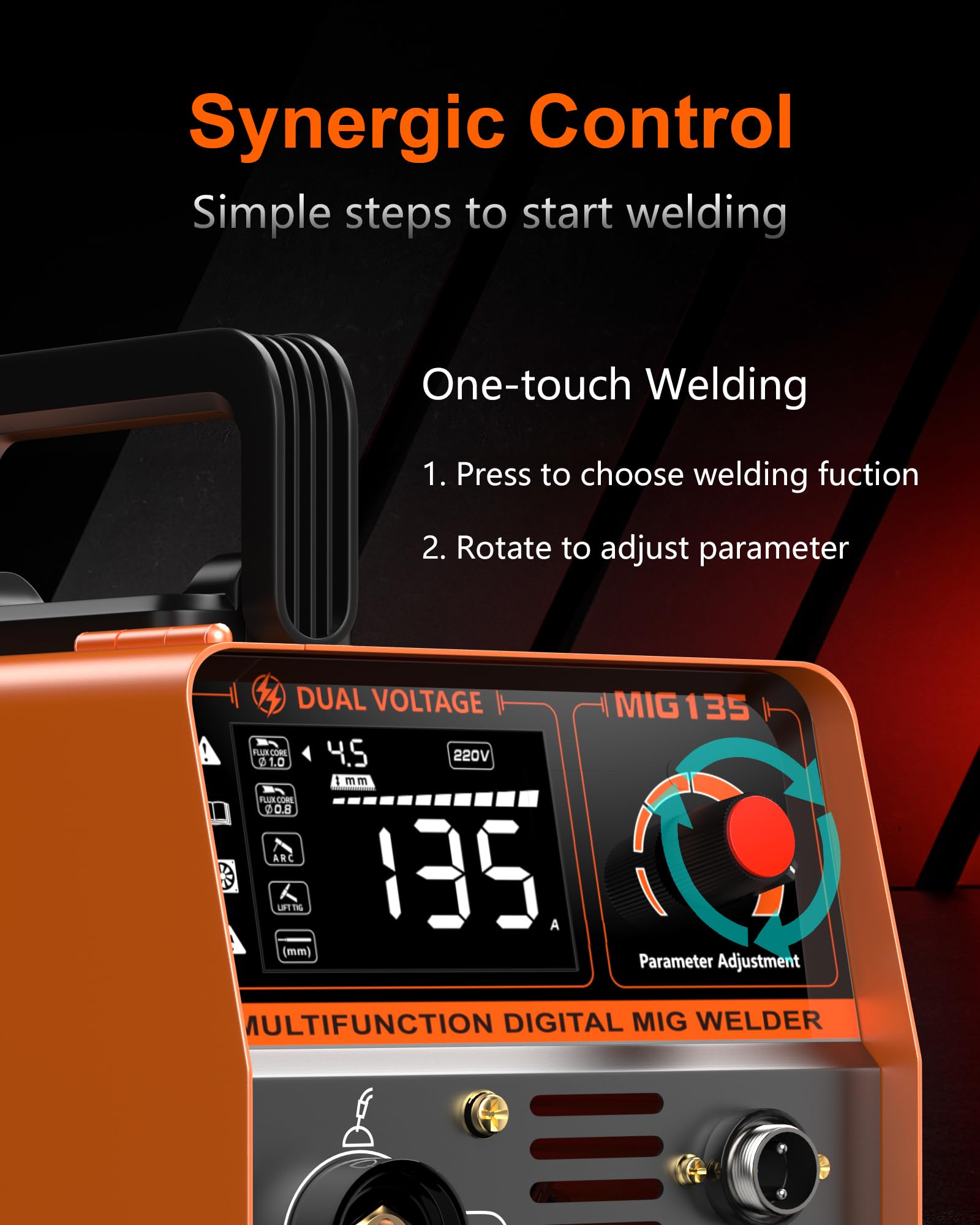 FEIFANKE Gasless MIG Welder 240V 145A Welding Machine MIG MAG 4 in 1 Gasless MIG/MIG/MMA/Lift TIG Welder Machine Inverter Synergy IGBT Suitable for 1.0-4.8mm Carbon Steel and Iron