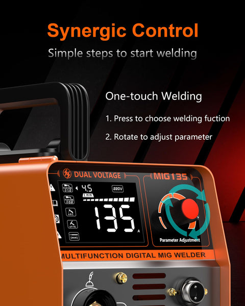 FEIFANKE Gasless MIG Welder 240V 145A Welding Machine MIG MAG 4 in 1 Gasless MIG/MIG/MMA/Lift TIG Welder Machine Inverter Synergy IGBT Suitable for 1.0-4.8mm Carbon Steel and Iron