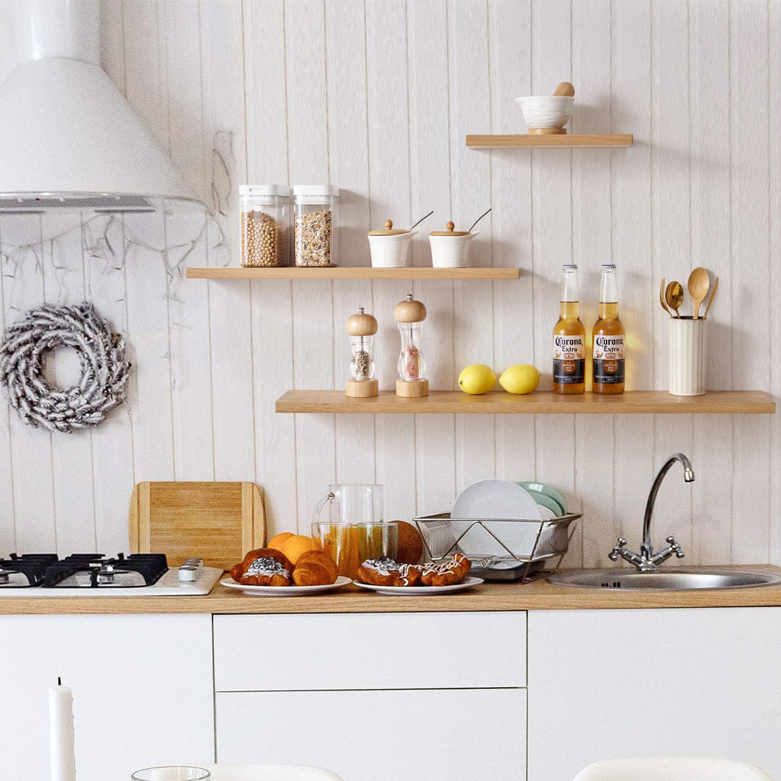 Gieanoo Floating Shelf, 70cm Solid Oak Wood Rustic Wall Shelf Wall mounted Radiator shelf Display Shelf For Living Room, Kitchen, Bedroom