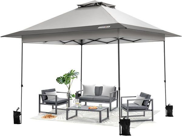 VIVOHOME Canopy Tent 3x3m Outdoor Shelter 2 Tiers Roof with Portable Wheel Carry Bag and 4 Sandbags Pop Up for Patio Garden Backyard