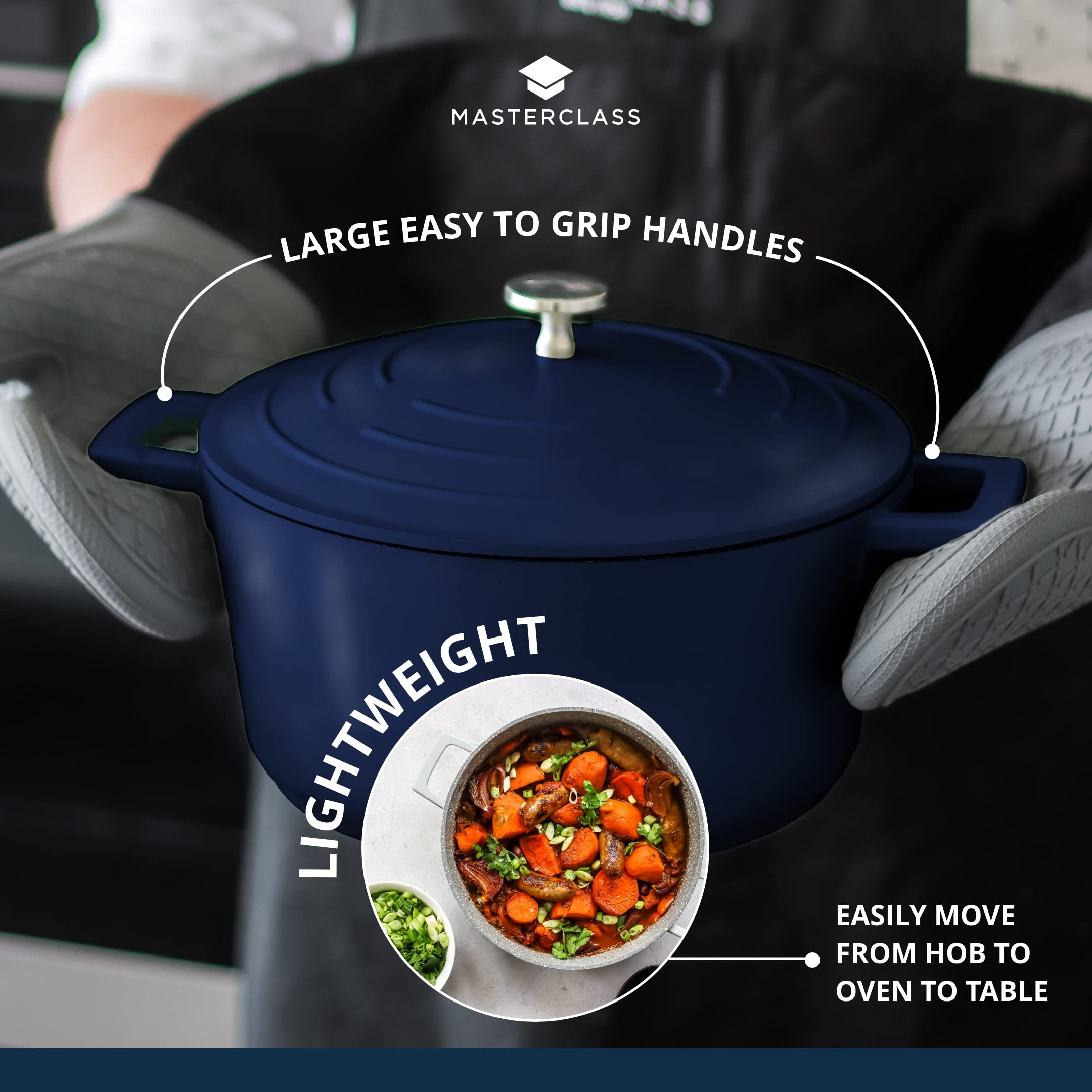 MasterClass Casserole Dish With Lid, Medium 4L/24 cm, Lightweight Cast Aluminium, Induction Hob And Oven Safe, Black