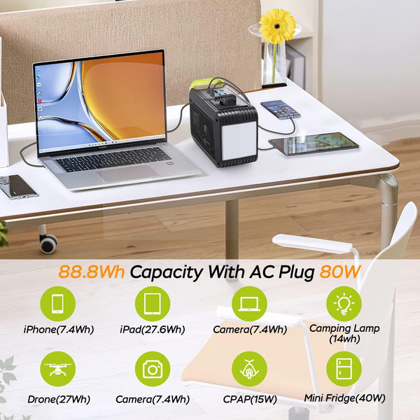 MARBERO Portable Power Station 98Wh Large Battery Pack 100W(150W Peak) Solar Generator Camping Backup with AC Plug Socket with LED Light for Outdoor Adventure RV Trip Home Blackout Emergency