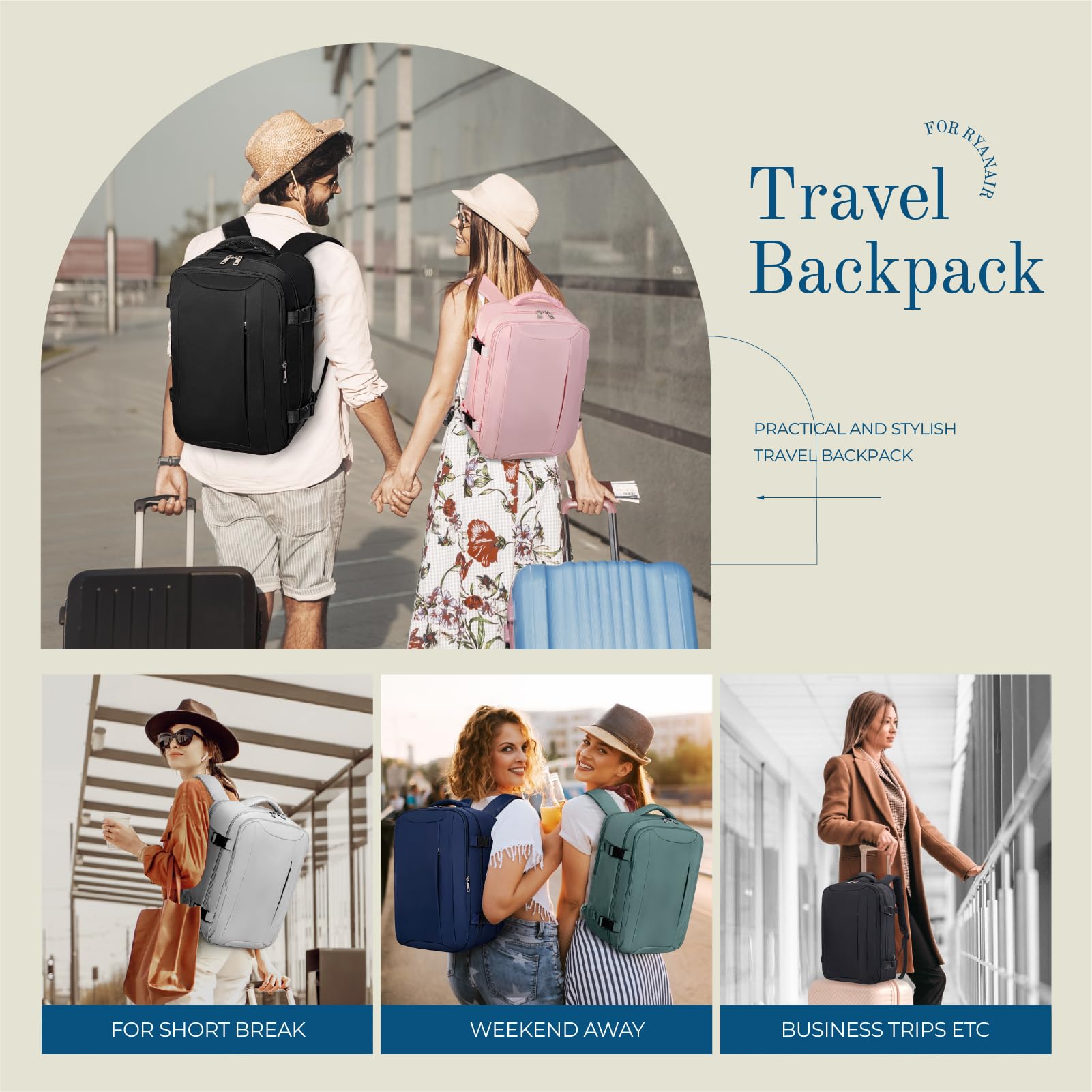 Cabin Bag 45x36x20 for New Easyjet, Underseat Cabin Luggage Bags Carry on Travel Backpack Cabin Size for Airplanes, 30L Hand Luggage Suitcase Water Resistant Laptop Backpacks Black