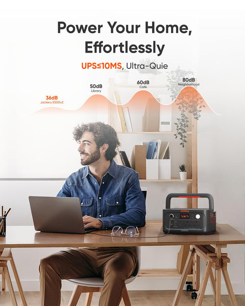 Jackery Explorer 500 v2 Portable Power Station, 230V/500W Pure Sine Wave Solar Generator, 500W AC Output Power Station, 512Wh LiFePO4 Lithium Camping Battery Backup for Picnics, Fishing, Travel