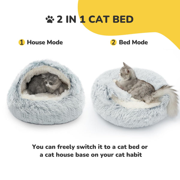 CATISM Cat Bed Cat Beds for Indoor Cats Large Cat Cave Dog Bed Washable Non-Slip Cat Igloo Pod Windproof Fluffy Cat Nesting Bed for Cat and Pets(Grey,