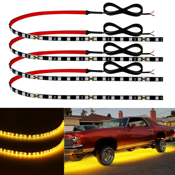 Motorbike Underglow 12V Led Strip Lights Neon Interior Car Lights Connectable Red Led Light Strips 12V for Cars Interior Lights Boat Marine Trucks 4Pack(60cm/24" Red)