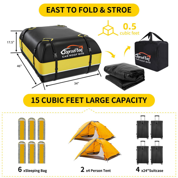 Car Roof Box, 21 Cubic Feet Roof Bag, 1000D Waterproof Heavy Duty Tear-Resistant Fabric, Rooftop Cargo Carrier for All Vehicle with/without Racks, Included Luggage lock, Anti-Slip Mat, 6 Door Hooks.