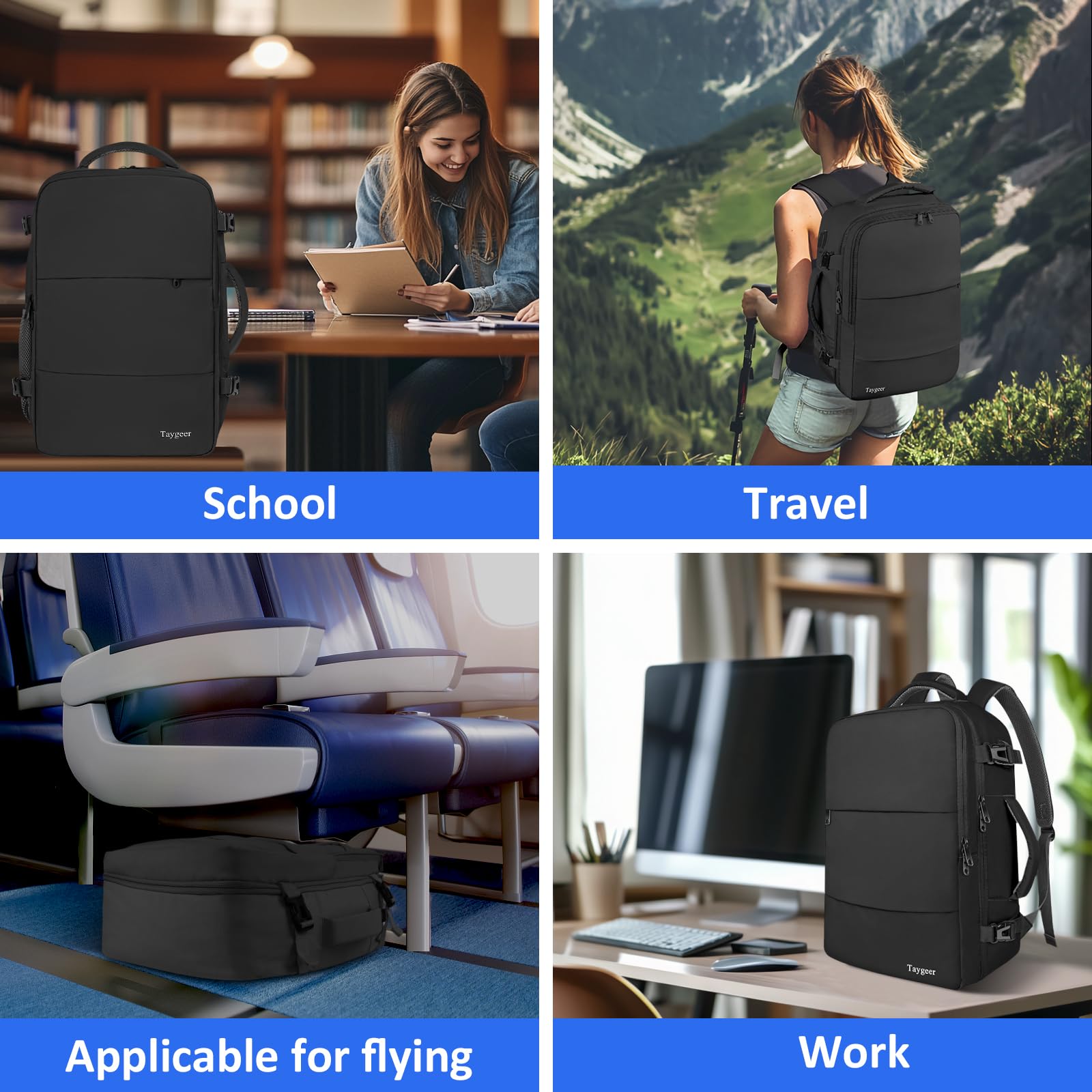 Taygeer Easyjet Cabin Bag 45x36x20 Underseat, Travel Backpack Women, Carry On Backpacks for Airplane, Luggage Rucksack for Plane, Hand Luggage Bag, Laptop Rucksack with Separate Shoe Pouch, Pink