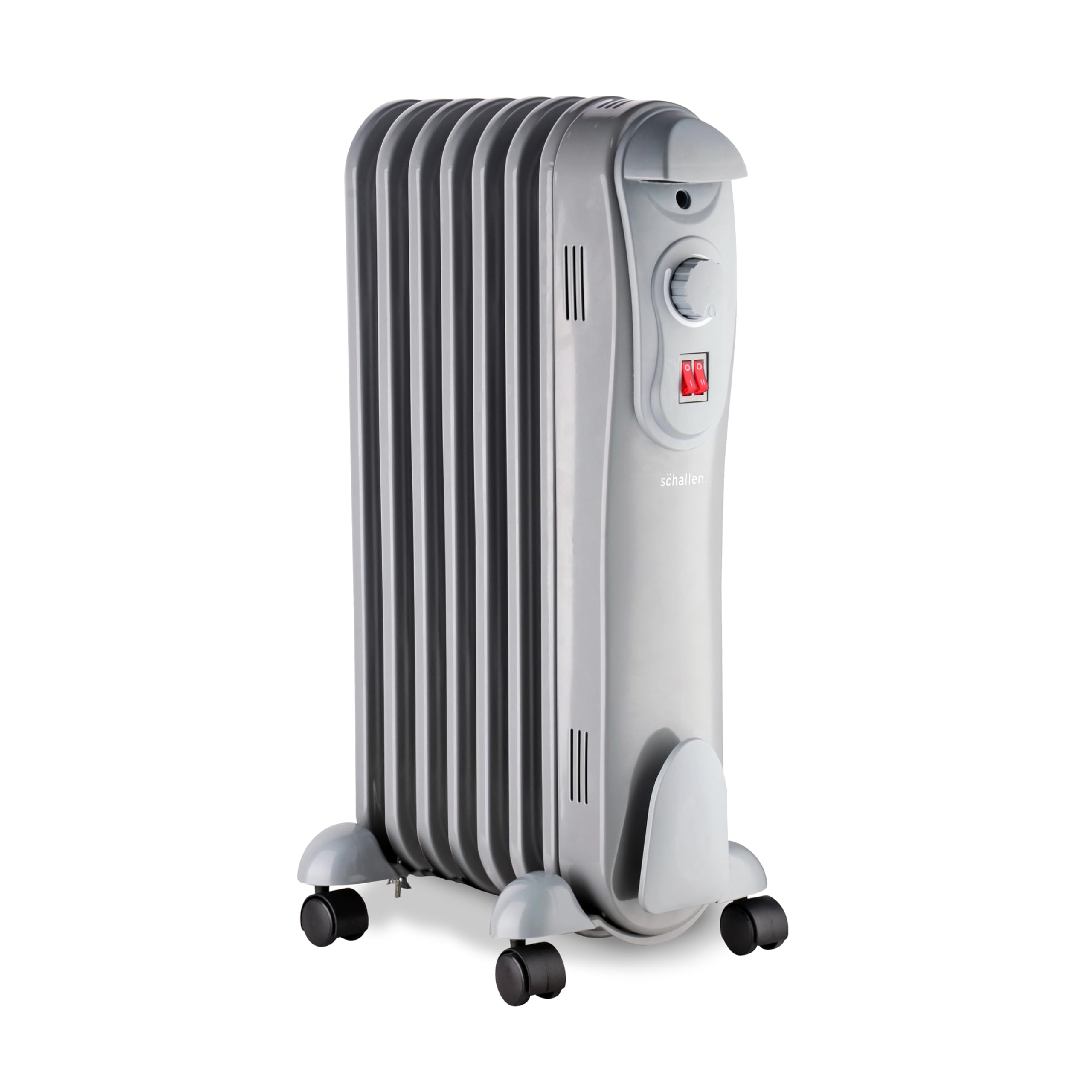 Schallen 1500W 7 Fin Portable Electric Slim Oil Filled Radiator Heater with Adjustable Temperature Thermostat, 3 Heat Settings & Safety Cut Off | 1.5Kw GREY