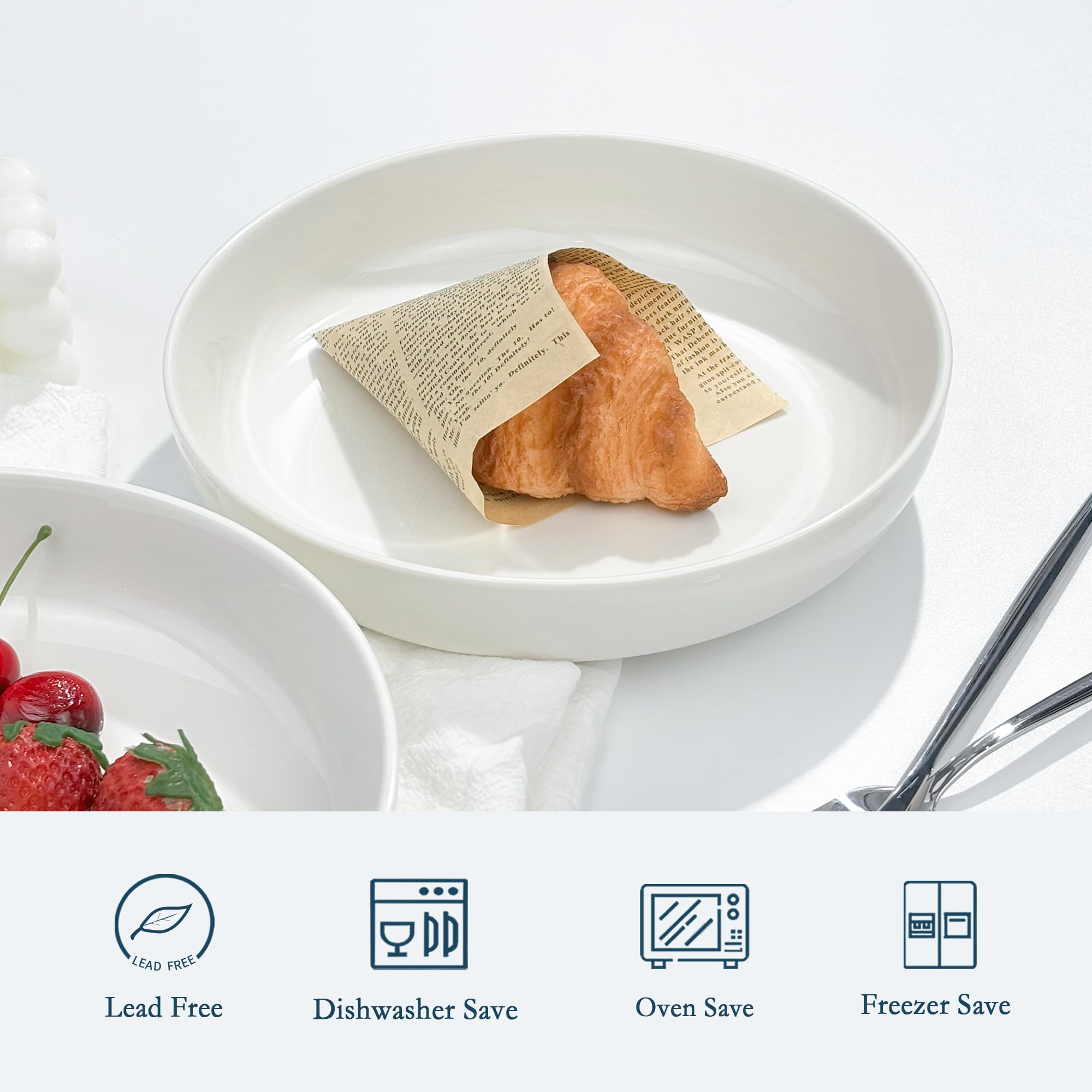 Jassceram 8.5 Inch Pasta Bowls Set of 6, 36 Oz Porcelain Salad Serving Bowls, Large Wide Pasta Plates for Kitchen, Round Dinnerware Dishes -