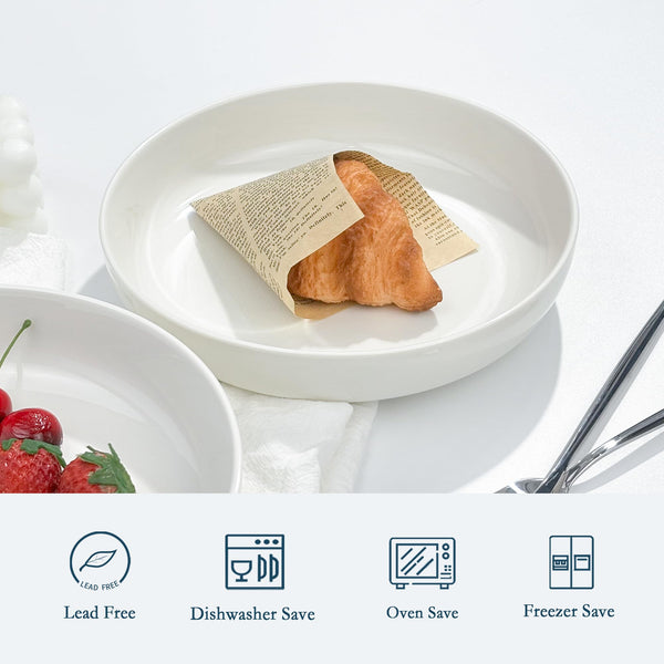 Jassceram 8.5 Inch Pasta Bowls Set of 6, 36 Oz Porcelain Salad Serving Bowls, Large Wide Pasta Plates for Kitchen, Round Dinnerware Dishes -