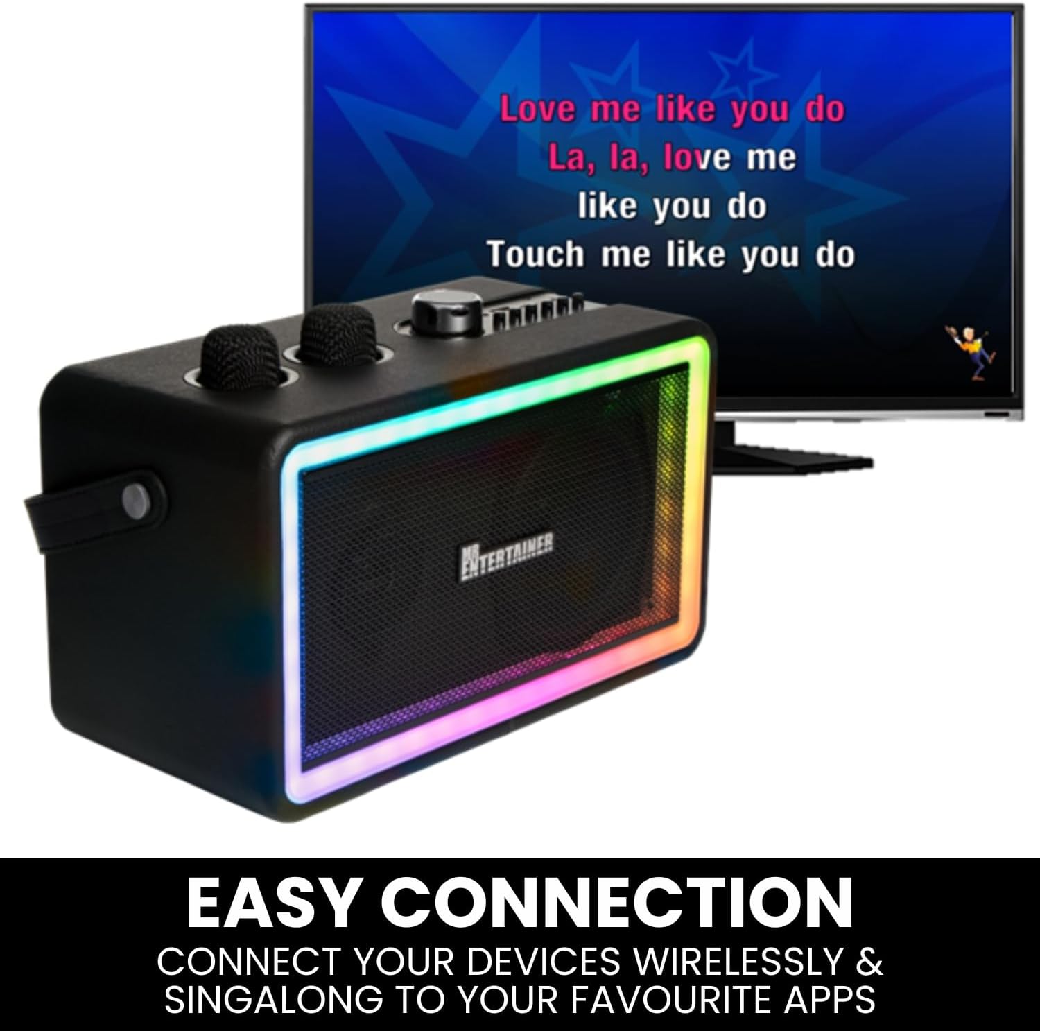 Karaoke Machine & Portable Speaker with Wireless Microphones & Lights. Mr Entertainer Neon