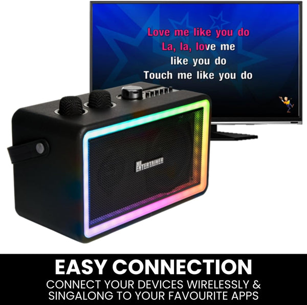 Karaoke Machine & Portable Speaker with Wireless Microphones & Lights. Mr Entertainer Neon
