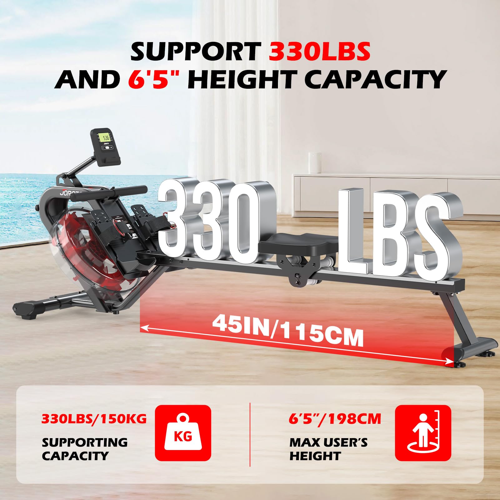 JOROTO MR23 Rowing Machines for Home Gym Foldable Rower Machine 300 LBS Weight Capacity with Bluetooth Function, Ipad Holder
