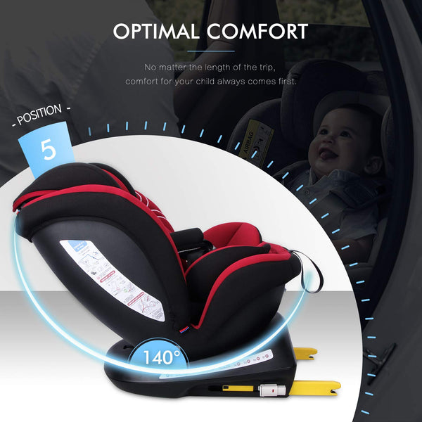 Reecle 360 Swivel Baby Car Seat with ISOFIX, Group 0+1/2/3 (0-36 kg), Approx. 0-12 Years (Red)