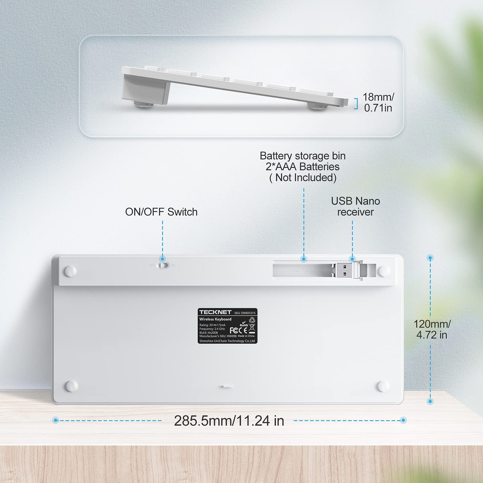 TECKNET 2.4G Wireless Keyboard For Windows/Chrome OS, UK Layout Compact Mini Keyboard, Small Silent Whisper-Quiet Keyboards with 12 months Battery Life (Pink)