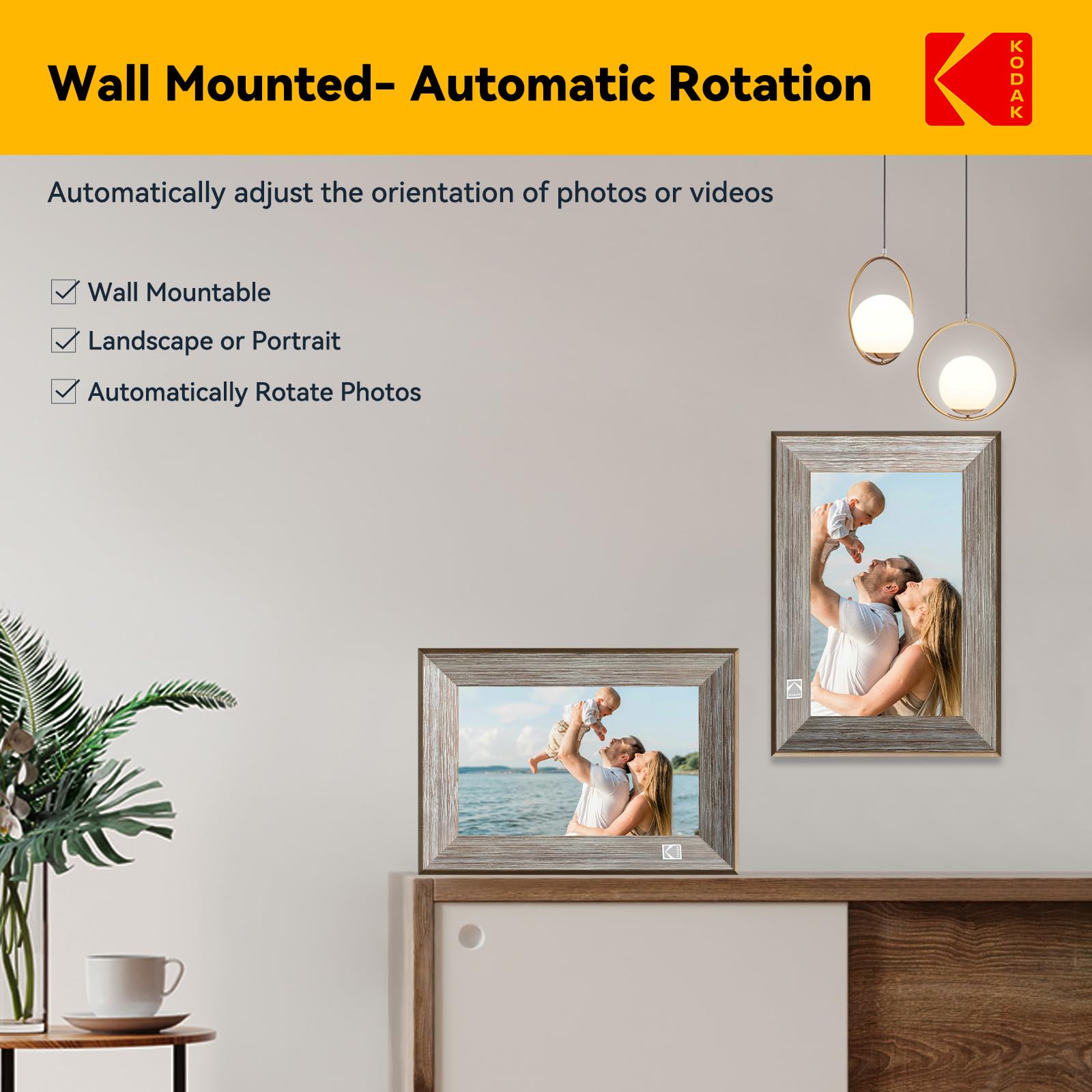 KODAK Digital Photo Frame WiFi Digital Picture Frame 10.1 Inches, FHD 1920*1200 IPS Touchscreen, Wooden Smart Electronic Frame with 32GB Memory, Easy to Share Photo, Video via APP with Your Loved Ones