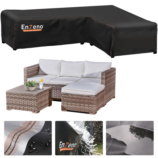 Enzeno l shaped garden sofa covers waterproof,420D Oxford Fabric outdoor sofa cover, Rattan Corner Furniture Cover with Waterproof Tape (210x140x75cm)